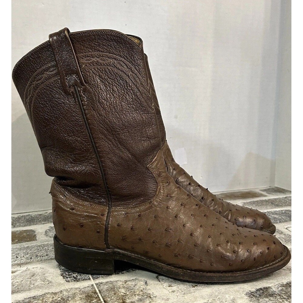 Dan Post Full Quill Ostrich Western Boots Brown Tan Leather 10950 Men’s Size 9